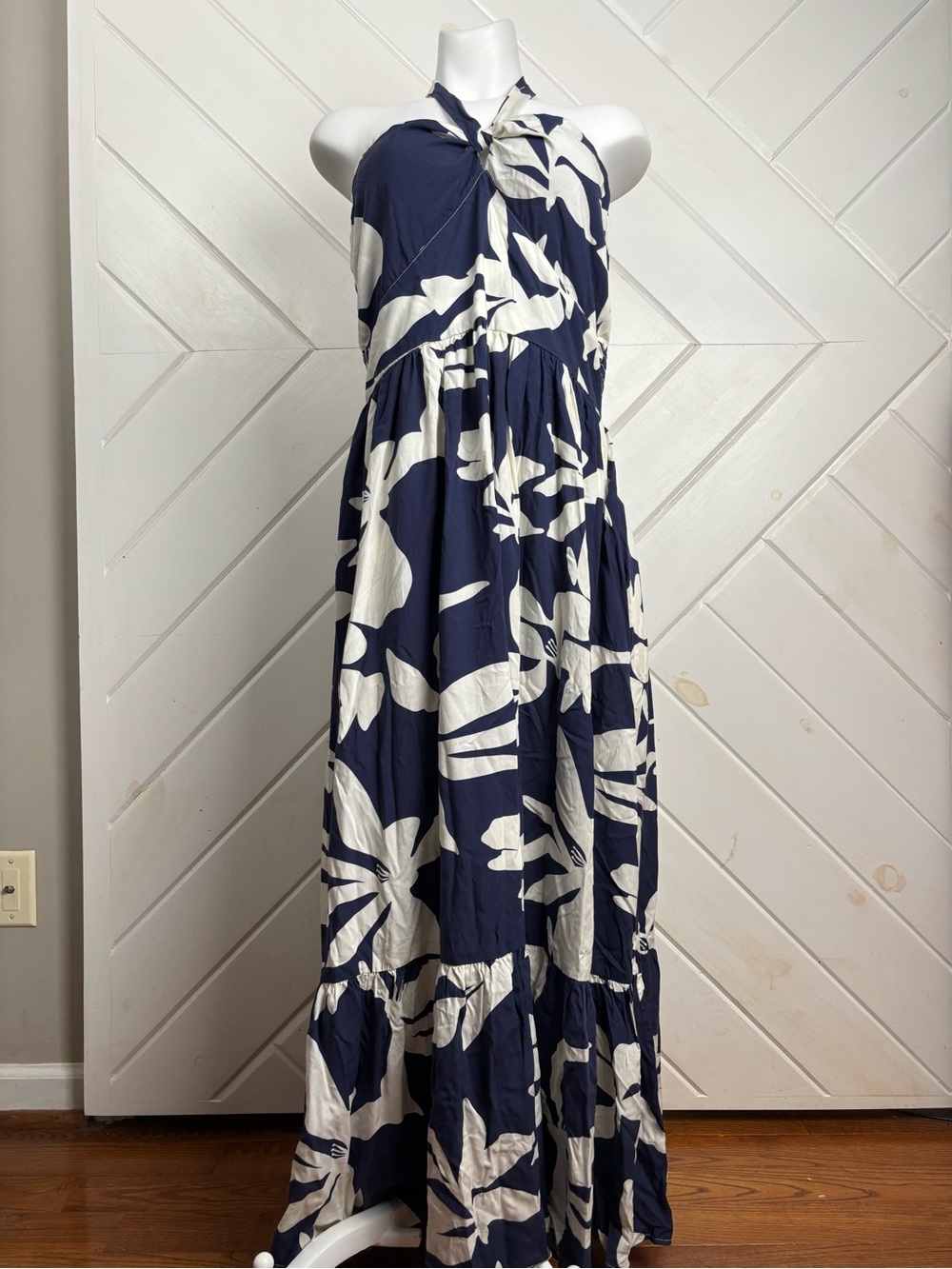 Cupshe Navy and White Halter Maxi Dress - Women